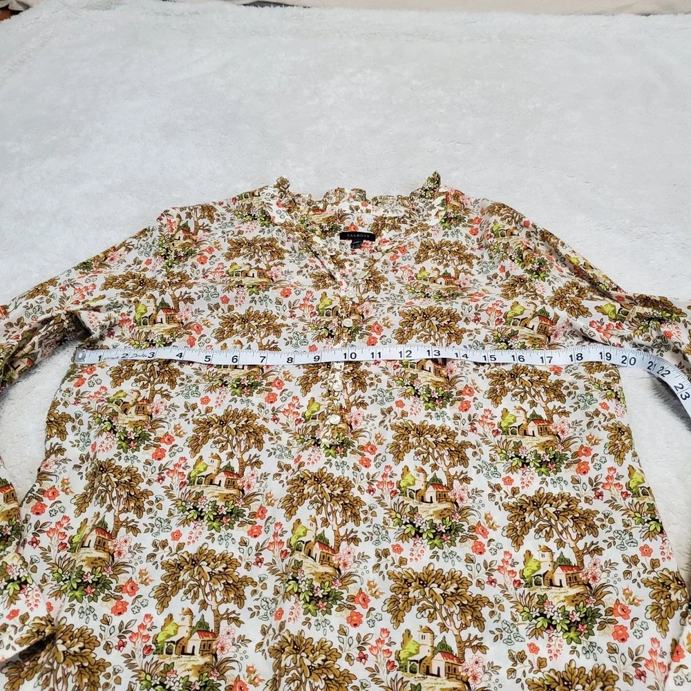 Talbots Cream Tuscan Long Sleeve Blouse Top Medium Classic Office Artsy Eclectic - Picture 7 of 9
